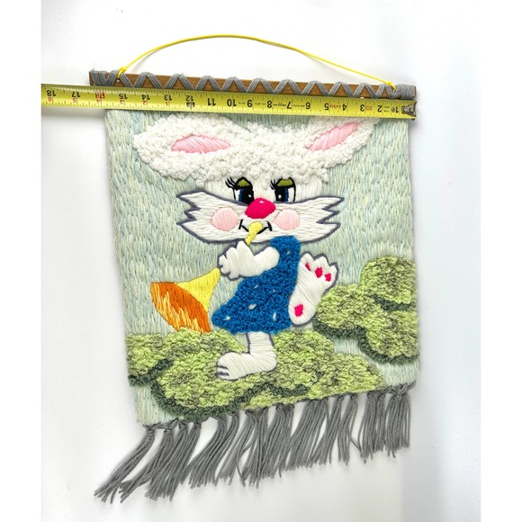 Stitched Yarn String Bunny Tapestry Wall Hanging Easter Girl Anthropomorphic - Picture 5 of 5